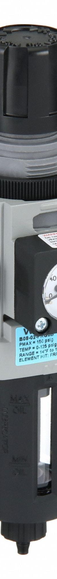 WILKERSON Filter/Regulator: 08 Series, 1/4 in NPT, 73 scfm, 5 micron, 0 psig to 125 psig, Aluminum (MPN B08-02-FKG0B). Key specifications — attr109419: WILKERSON; attr109429: Aluminum; attr109463: Yes; attr109467: Nitrile; attr109468: 08.