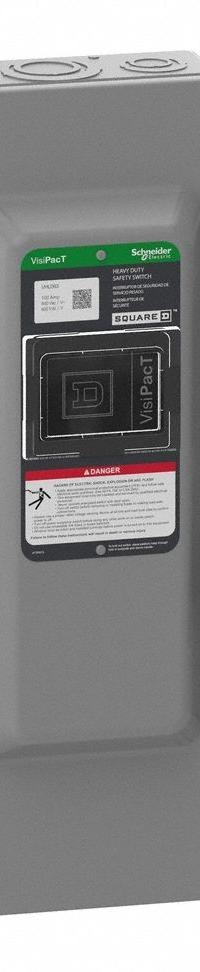 SCHNEIDER Safety Switch: Non-Fusible, 100 A, Three Phase, 600V AC/DC, Galvanized Steel, Indoor (MPN VHU363). Key specifications — attr867131: SCHNEIDER.