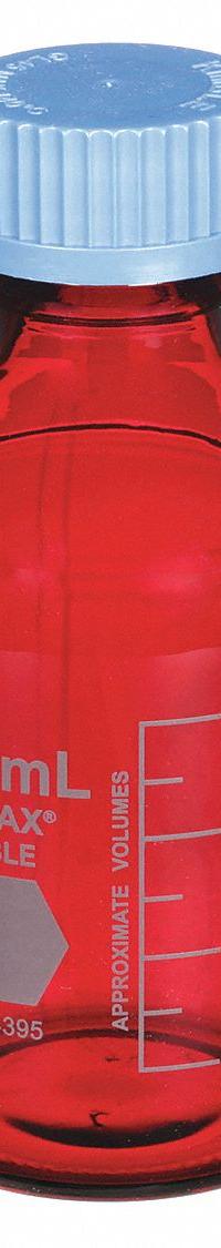 KIMBLE Media Bottle: 500 mL, Screw-On, GL 45, 176 mm, Amber, Closure Included, Narrow Mouth Size (MPN 14399-500). Key specifications — Closure Type: Screw-On; Mouth Size: Narrow; Screw Closure Size: GL 45; Brand: KIMBLE; Body Color: Amber.
