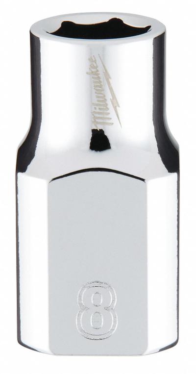 MILWAUKEE Standard Socket: Metric, 3/8 in Drive Size, 8 mm Socket Size, 6-Point, Std - Anti-Roll Hand Sockets