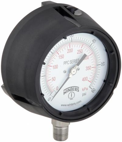 WINTERS Process Pressure Gauge: 0 psi to 60 psi, White, 4 1/2 in Dial, 1/2 in NPT Male - All-Stainless Steel Wetted Parts & Casing