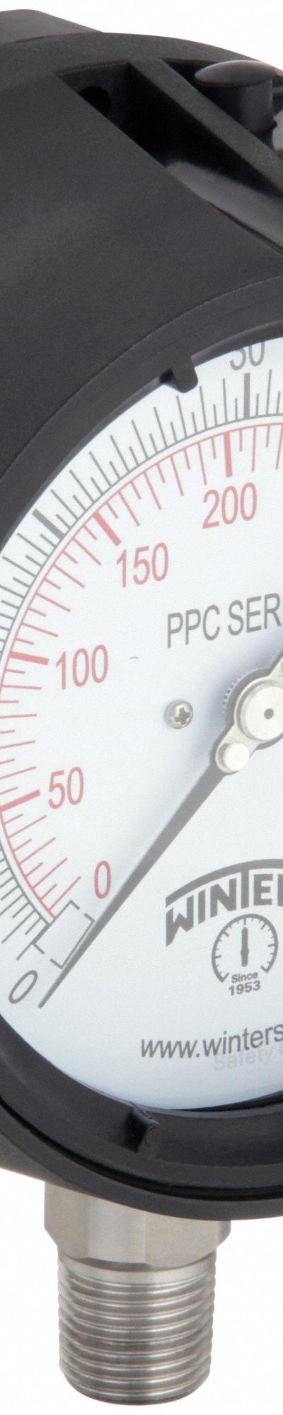 WINTERS Process Pressure Gauge: 0 psi to 60 psi - All-Stainless Steel Wetted Parts & Casing