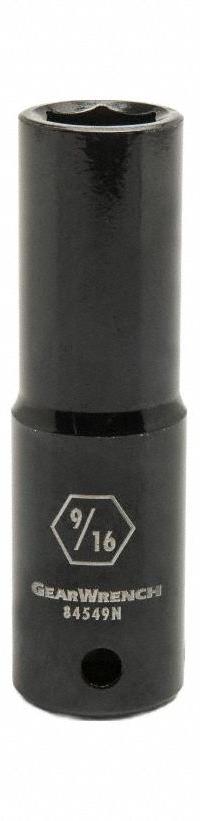 GEARWRENCH General Purpose Impact Sockets: 1/2 in Drive Size, SAE, 9/16 in Socket Size, 6-Point (MPN 84549N). Key specifications — attr1215501: GEARWRENCH; attr1215515: Black Oxide; attr1215518: 9/16 in.