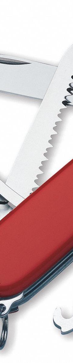 VICTORINOX SWISS ARMY Folding Knife: 9 Tools, 3 1/2 in Closed Lg, 6 1/4 in Open Lg, Stainless Steel (MPN 1.4713). Key specifications — attr15951: VICTORINOX SWISS ARMY; attr10311: Fieldmaster Swiss Army Knife; attr10312: Red; attr15963: Plastic; attr15981: Fieldmaster; attr15985: Stainless Steel; attr15986: Small Screwdriver; attr519229: Pocket-Size.