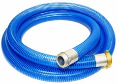 Suction and Discharge Hose: 1 in Hose Inside Dia., 90 psi, Blue/Clear, 1 in x 1 in Fitting Size (MPN BWS100-100MF). Key specifications — Temp. Range: -40° to 150°F; Hose Color: Blue; Brand: KURIYAMA.