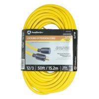 SOUTHWIRE Extension Cord: Outdoor Use, 50 ft Lg, Outlet, L5-20P, 12/3, SJTW, Yellow, 20 A Current (MPN 9208SW8802). Key specifications — Brand: SOUTHWIRE; Temperature Rating: -40 Degrees to 140 Degrees F; NEMA Plug Configuration: L5-20P.