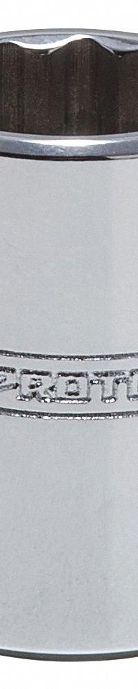 PROTO Socket: SAE, 3/8 in Drive Size, 9/16 in Socket Size, 12-Point, Deep, Chrome, Tether Ready (MPN J5218-TT). Key specifications — attr1204417: PROTO; attr1204392: Chrome.
