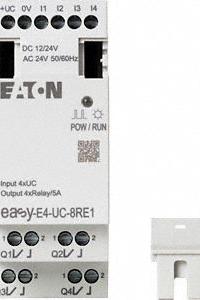 EATON Input/Output Module: Modbus TCP/IP, (4) Relay Out (MPN EASY-E4-UC-8RE1). Key specifications — attr205796: EASY-E4-UC-8RE1; attr1072740: 20.4 to 26.4V AC; attr1072741: Input/Output Module; attr1072725: Easy E4; attr1083542: (4) Relay.