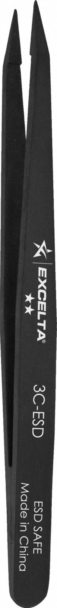 EXCELTA Tweezers: Plastic, Point, Straight Tip, 0.025 in Tip Thick (MPN 3C-ESD). Key specifications — attr1002355: Plastic; attr1002345: EXCELTA; attr1002348: Plastic; attr1002358: Smooth; attr1002361: 3C-ESD; attr1024781: Standard.