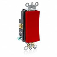 LEVITON Wall Switch: Rocker Switch, Single Pole, Maintained, Red, 120/277V AC, 20 A (MPN A5621-2R). Key specifications — Illuminated: No; Voltage Rating: 120/277V AC.