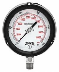 WINTERS Process Pressure Gauge: 0 psi to 1,500 psi, White, 4 1/2 in Dial, 1/2 in NPT Male, Bottom, 4 (MPN PPC5071-SG45). Key specifications — Brand: WINTERS; Pointer Color: Black; Accuracy: ±0.5%; Dial Color: White; Gauge Wetted Parts: Stainless Steel; Case Material: Phenolic; Vibration Resistance Properties: Field-Fillable; Pressure Range: 0 psi to 1,500 psi.