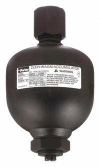 PARKER Diaphragm Accumulator: 30 cu in Fluid Volume, 30 cu in, 26 gpm Max. Flow, Hydrin (MPN AD050B21T9A1). Key specifications — attr98880: PARKER; attr95429: SAE #8; attr95431: Hydrin.
