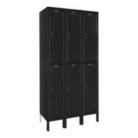 HALLOWELL Locker: 12 in x 12 in x 78 in, Louvered, 2 Tiers, 3 Units Wide, 8-Digit Code/Key, Black (MPN UEL3228-2ME). Key specifications — Brand: HALLOWELL; Locker Color: Black; Lock Type: 8-Digit Code/Key; Door Type: Louvered; Locker Material: Steel; Assembled: Unassembled; Number Plate Included: Yes.