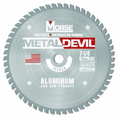 MORSE Circular Saw Blade: 7 1/4 in Blade Dia., 56 Teeth, 0.08 in Cut Wd, 5/8 in Arbor Size, Carbide (MPN 102650-WWG). Key specifications — attr1116119: MORSE; attr1145631: Aluminum.