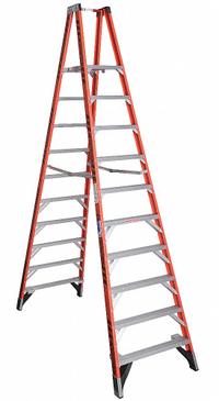 WERNER Twin Platform Stepladder: 10 ft Ladder Size, Fiberglass, 300 lb Load Capacity, 66 lb Wt (MPN PT7410). Key specifications — Brand: WERNER; Included Features: Guard Rail.