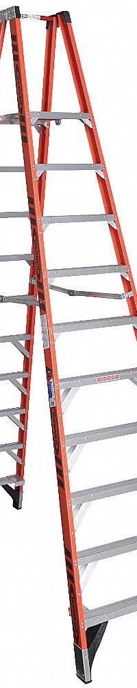 WERNER Twin Platform Stepladder: 10 ft Ladder Size, Fiberglass, 300 lb Load Capacity, 66 lb Wt (MPN PT7410). Key specifications — Brand: WERNER; Included Features: Guard Rail.