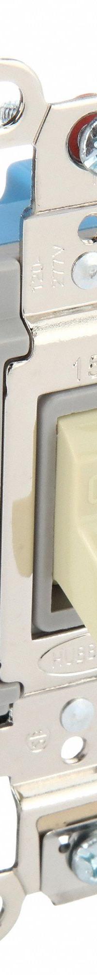 HUBBELL Wall Switch: Toggle Switch, Single Pole, Maintained, Ivory, 120/277V AC, 15 A (MPN HBL1201I). Key specifications — Illuminated: No; Voltage Rating: 120/277V AC.