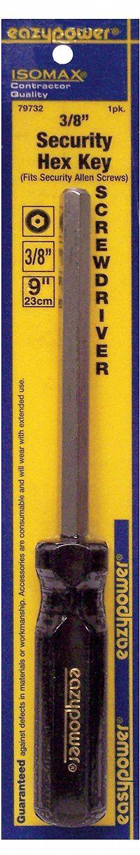 EAZYPOWER Tamper Resistant Hex Screwdriver: Security Hex Key Series, Steel, 3/8 in Tip Size (MPN 79732). Key specifications — attr1205107: 3/8 in; attr1205112: EAZYPOWER.