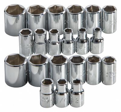 PROTO Socket Set: 1/4 in Drive, 22 Piece, 6-Point, Metric/SAE - SAE & Metric Socket Sets