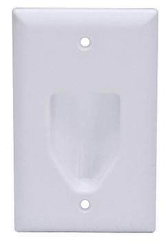 MONOPRICE Audio/Video Wall Plate: White, 1 Gang, 1 Port, Recessed Module, Plastic, Vertical (MPN 3997). Key specifications — Brand: MONOPRICE; Material: Plastic; Color: White; Outlet Orientation: Vertical; Module Style: Recessed.