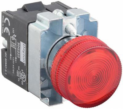 Dayton Pilot Light: 22 mm Panel Mounting Size, Red, LED - LED Pilot-Lights
