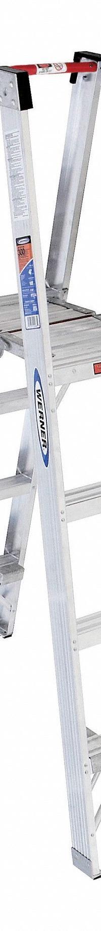 WERNER Twin Platform Stepladder: 4 ft Ladder Size, Aluminum, 300 lb Load Capacity, 27 lb Wt (MPN PT374). Key specifications — attr1049013: WERNER; attr1049017: Guard Rail.