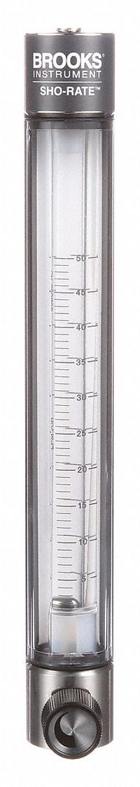 BROOKS Mechanical Flowmeter: Flow Meter, Scale, Variable Area, Panel Mount, Vertical, Liters, FNPT (MPN 1255AD1084ALSVV). Key specifications — Display Type: Scale; O-Ring Material: Viton; Includes Flow Rate Adjustment Knob: Yes; Includes Pressure Guage: No; Mounting Orientation: Vertical; Unit Of Measure: Liters; Brand: BROOKS; Accuracy: +/-3%.