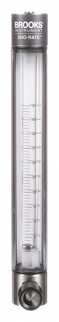 BROOKS Mechanical Flowmeter: Flow Meter, Scale, Variable Area, Panel Mount, Vertical, Liters, FNPT (MPN 1255AD1084ALSVV). Key specifications — Display Type: Scale; O-Ring Material: Viton; Includes Flow Rate Adjustment Knob: Yes; Includes Pressure Guage: No; Mounting Orientation: Vertical; Unit Of Measure: Liters; Brand: BROOKS; Accuracy: +/-3%.