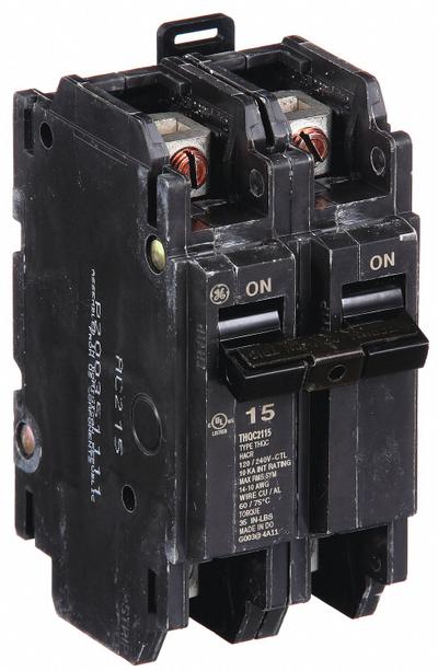 GE Miniature Circuit Breaker: THQC, 15 A, 120/240V AC, Single Phase, 10kA at 120/240V AC - THQC & THHQC Series, Unit-Mount GE Miniature Circuit Breakers