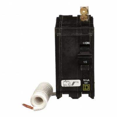 SQUARE D Miniature Circuit Breaker: 15 A, 120V AC, Single Phase, 10kA at 120V AC - QOB Series, Bolt-On Square D Miniature Circuit Breakers