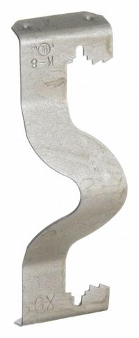 Cable Conduit Clip Hanger: 1/2 in Trade Size, 1/8 in to 1/4 in, 12/3 AWG, Steel, 15 lb Load Capacity (MPN K8). Key specifications — Manufacturer Part Number: K8; Compatible Conduit Trade Size: 1/2 in; Compatible Pipe Size: 1/2 in; Flange Thickness: 1/8 in to 1/4 in; Steel Thickness: 0.709 in; Material: Steel; Color: Gray; Finish: Corrosion Resistant Coated.