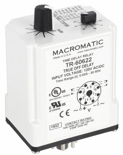 MACROMATIC Single Function Time Delay Relay: Socket Mounted, 120V AC/DC, 10 A - Socket-Mounted Relays