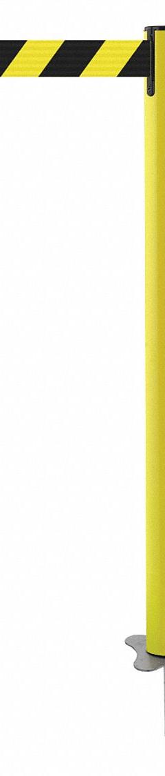 TENSABARRIER Barrier Post with Belt: Black/Yellow, Chevron, No Legend, 13 ft Belt Lg, Yellow (MPN 884-35-MAX-D4X-C). Key specifications — Base Material: Metal Alloy; Belt Color: Black/Yellow; Brand: TENSABARRIER; Post Material: Plastic; Post Color: Yellow; Message: No Legend.