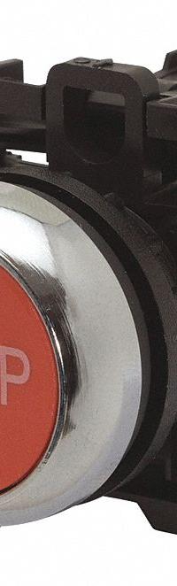 EATON Flush Push Button: Red, 22 mm Mounting Size, Non-Metallic, Maintained (MPN M22-DRL-R-GB0). Key specifications — Brand: EATON; Action: Maintained; Series: M22; Push Button Material Type: Non-Metallic.