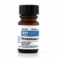 RPI Proteinase K: 100 mg Volume, Powder, Plastic (MPN P50220-0.1). Key specifications — Form: Powder; Brand: RPI; Chemical Grade: Lab; Container Material: Plastic.