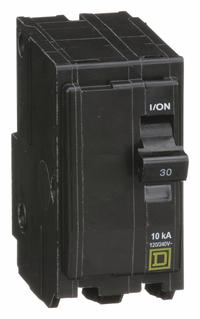SQUARE D Miniature Circuit Breaker: 30 A, 120/240V AC, Single Phase, 10kA at 120/240V AC, 2 Poles (MPN QO230). Key specifications — Phase: Single; Amps: 30 A; AC Voltage Rating: 120/240V AC; Max. AIR Rating: 10kA at 120/240V AC; For Use With: QO Load Centers and NQ Panelboards; Brand: SQUARE D.