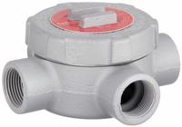 Conduit Outlet Body: Iron, GU, 1 in Trade Size, X Body, 19 cu in Body Capacity (MPN GUX100). Key specifications — Series: For Standard Body; Compatible Conduit Trade Size: 1 in; Thread Gender: Female; Hub Style: Threaded; Cover Included: Yes; Body Style: X; Connection Type: Threaded; Back Type: Round.