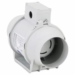 In-Line Duct Fan: 101 cfm Max., 4 in Duct, 26 W, 120V AC, 1 Ph, IP44, Thermoplastic (MPN TD-100). Key specifications — Includes: Mounting Bracket; Brand: SOLER & PALAU; Speed Controllable: Yes; High-Efficiency Motor: No; Housing Material: Thermoplastic; Nameplate Voltage: 120V AC; Number of Speeds: 1; Airflow @ 0.000 in SP - Range: 0 to 249 cfm.