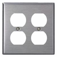 LEVITON Wall Plate: Duplex Outlet, 2 Gang, Silver, Std Size (MPN 84016-40). Key specifications — Brand: LEVITON; Material: Stainless Steel.