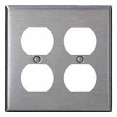 LEVITON Wall Plate: Duplex Outlet, 2 Gang, Silver, Std Size (MPN 84016-40). Key specifications — Brand: LEVITON; Material: Stainless Steel.