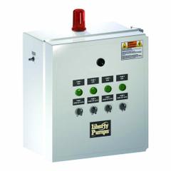 LIBERTY PUMPS Quadplex Control Panel: Quadplex, 3, 208/230V AC, 9 to 14 A, Tether Float, Plastic, 4X (MPN QE34=6-511-3). Key specifications — Current: 9 to 14 A; Rated Voltage: 208/230V AC; Alert Output: Visual; Intrinsic Safety: Not Specified Intrinsically Safe; Includes Reversing: Non-Reversing; Dosing Schedule: Demand Dose; Brand: LIBERTY PUMPS.