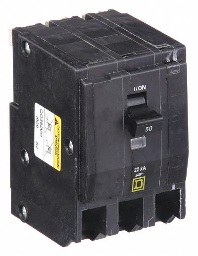 SQUARE D Miniature Circuit Breaker: 50 A, 120/240V AC, Three Phase, 22kA at 120/240V AC - QO Series, Plug-In Square D Miniature Circuit Breakers