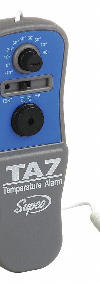 SUPCO Temperature Alarm: -10°F to 80°F, ±5°F, 6 ft Cable Lg, Battery, Key Slot - General Purpose Commercial & Residential Temperature Alarms