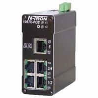 RED LION Ethernet Switch: Unmanaged, DIN Rail, 9 Ports, RJ45, 110/100 Base-TX/1 Gbps (MPN 105TX-POE). Key specifications — Port Type: RJ45; Manufacturer Part Number: 105TX-POE; Brand: RED LION; Features: LED Link/Activity Status Indication; Maximum Input Voltage: 49V DC; Mounting Location: DIN Rail; Network Interface: 110/100 Base-TX.