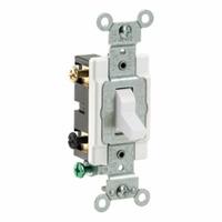 LEVITON Wall Switch: Toggle Switch, Double Pole, Maintained, White, 120/277V AC, 20 A (MPN CS220-2W). Key specifications — Illuminated: No; Voltage Rating: 120/277V AC.
