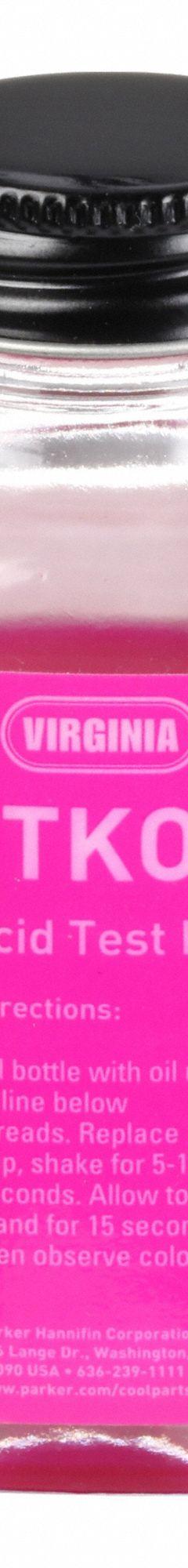 VIRGINIA KMP Acid Test Kit: Onsite, Acid Level, 1 Tests, Color Change (MPN TKO). Key specifications — Includes: Color Comparison Chart; For Lubricant Type: Alkylbenzene; Brand: VIRGINIA KMP; Indication Method: Color Change; Test Type: Acid Level; Flammability: Flammable; Product Type: Acid Test Kit.