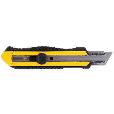 STANLEY Snap-Off Utility Knife: 7 in Overall Lg, Rubberized, 7 Segments, 0 Blades Stored - 25mm Blade Snap-Off Knives