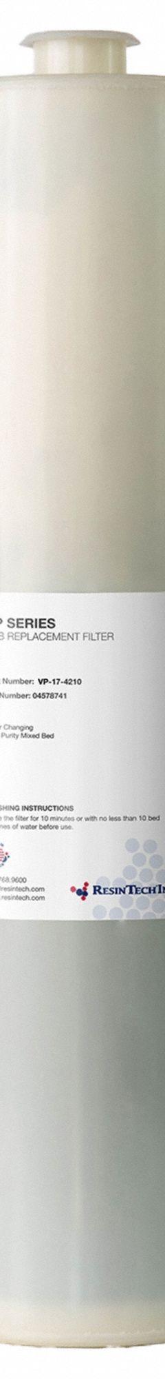RESINTECH Organics Pre-Treatment Cartridge: Organic Contamination, 3.8 lpm Flow Rate, VP-17-4210, 1. Key specifications — Media Within: AGC40CA; Product Type: Organics Pre-Treatment Cartridge; Manufacturer Part Number: VP-17-4210.