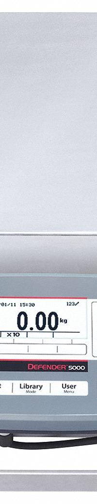 OHAUS Industrial Bench Scale: 12 in x 12 in, Not IP Rated, Front-Mounted, Defender 5000 (MPN 30461649). Key specifications — Connection Ports: Wi-Fi®; Readability: 0.002 lb/1 g; Brand: OHAUS; Weighing Surface Material: Stainless Steel.
