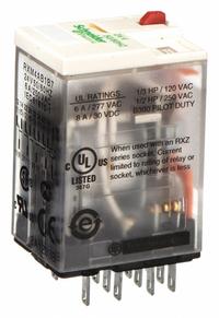SCHNEIDER General Purpose Relay: Socket Mounted, 6 A Current Rating, 24V AC, 4PDT, 14 Pins/Terminals (MPN RXM4AB1B7). Key specifications — Brand: SCHNEIDER; Base Type: Square; Mounting Style: Plug-In; Pin Shape: Flat; Electrical Connection: Quick-Connect; Manufacturer Part Number: RXM4AB1B7; Series: Harmony™ RXM Series.